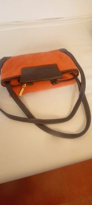 Bolso de Ante Terracota y Piel marrón.