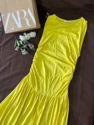 Vestido Zara amarillo 100% algodón
