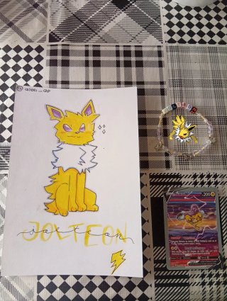 lote dibujo y pulsera Jolteon + Carta Raikou V