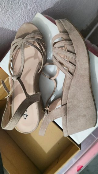 Sandalias de Cuña, de ante, beige