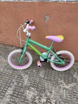 Bicicleta infantil verde y rosa