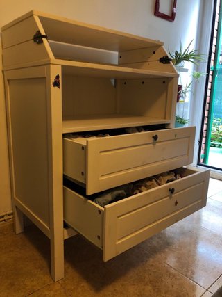 Cajonera Blanca de Madera con extension plegable