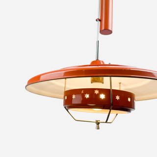 Lámpara Techo Polea 70s Naranja Roja Metal