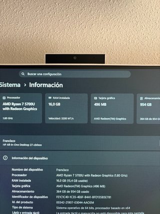 Ordenador Todo en Uno HP 27 Ryzen 7