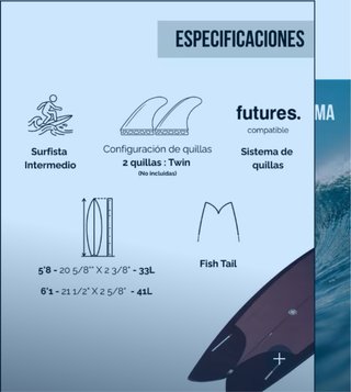 Tabla de Surf Fish 6'1 Burdeos