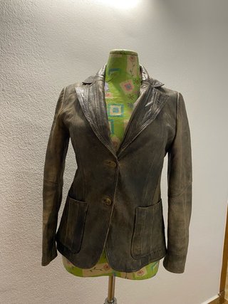 Americana mujer de cuero verde/marrón