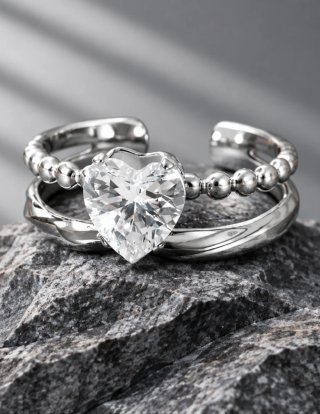Anillo Doble Aro Corazón Ajustable acero quirúrgic