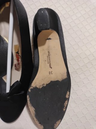 Zapatos negros raso lazo tacón cómodo 38