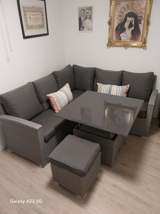 Sofá modular jardín gris + mesa + puf Mesa 90*90