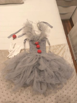 Disfraz It payaso Tutú Gris con Pompones Rojos