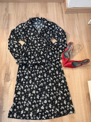 Conjunto de traje falda y camisa negro - Vintage M