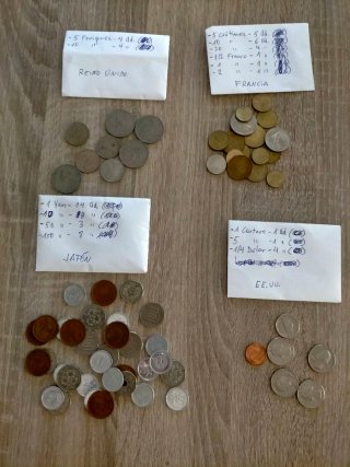 Lote de Monedas: Francia, Reino Unido, Japón, EEUU