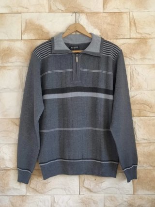 Jersey lana gris rayas talla XL cuello cremallera