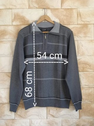 Jersey lana gris rayas talla XL cuello cremallera