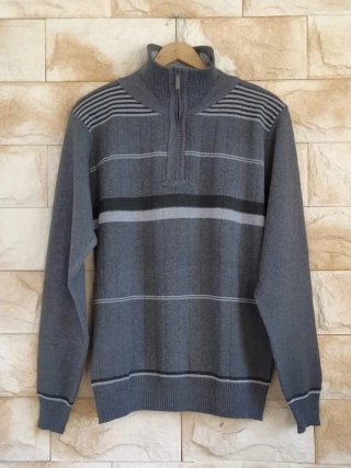 Jersey lana gris rayas talla XL cuello cremallera