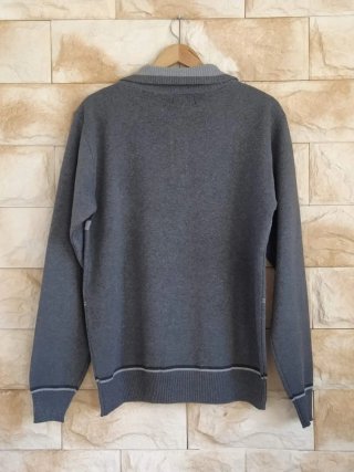 Jersey lana gris rayas talla XL cuello cremallera