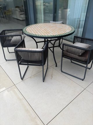 Conjunto Mesa Mosaico y 4 Sillas de Cuerda