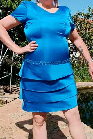 Vestido de Ceremonia Satén Azul artesanal Talla 44