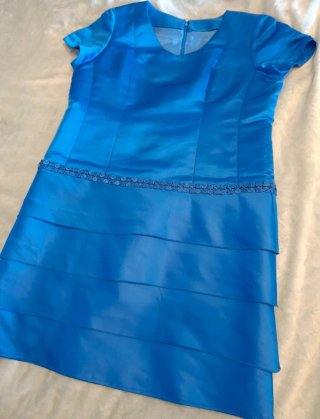 Vestido de Ceremonia Satén Azul artesanal Talla 44