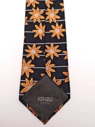 Corbata Kenzo Seda Vintage Flores Negra Dorada