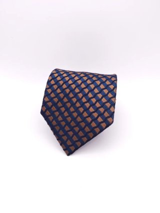 Corbata Zegna Seda Vintage Geométrica Azul/Marrón