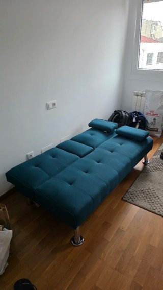 Sofá Cama Azul Turquesa con Reposavasos