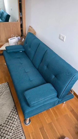Sofá Cama Azul Turquesa con Reposavasos
