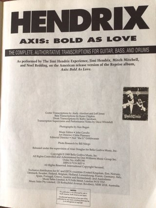 Libro Partituras Jimi Hendrix Axis: Bold As Love