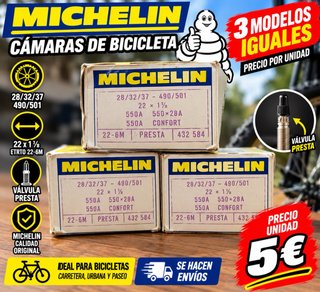 3 Cámaras de Bicicleta Michelin 22x1 1/8
