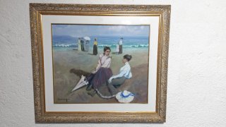 Cuadro oleo Domenech playa mujeres