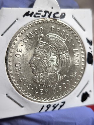 Moneda 5 Pesos México Cuauhtémoc 1947