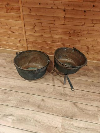 Set de 2 Calderos de Cobre Antiguos