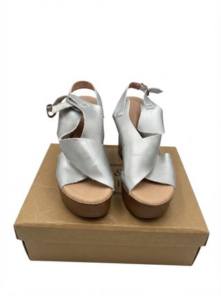 Sandalias Plataforma Tacón Madera Plateadas