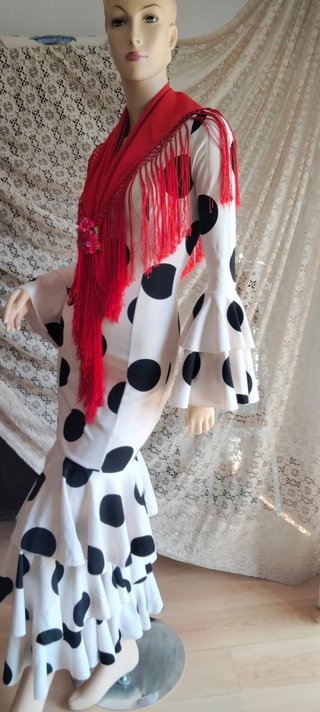 Traje de Flamenca Blanco y Negro Talla XS