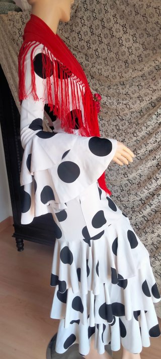Traje de Flamenca Blanco y Negro Talla XS