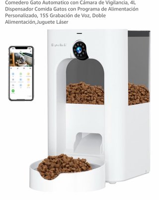 Comedero gato, perro, auto automático con cámara