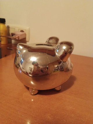 Hucha de Cerdito de Porcelana Plateada