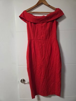 Vestido Rojo Escote Bardot