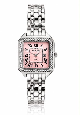 Reloj Skyline Plateado con Esfera Rosa