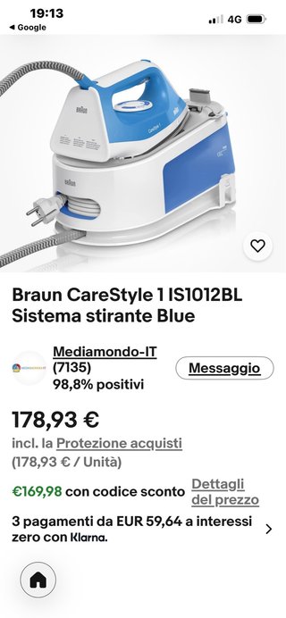 Braun Ferro da stiro a vapore e acqua continua