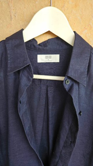 Camisa Uniqlo 100% Lino Azul Talla M mujer