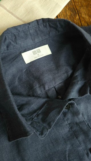 Camisa Uniqlo 100% Lino Azul Talla M mujer