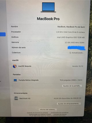 MacBook Pro 15” i9 32GB RAM 500GB SSD