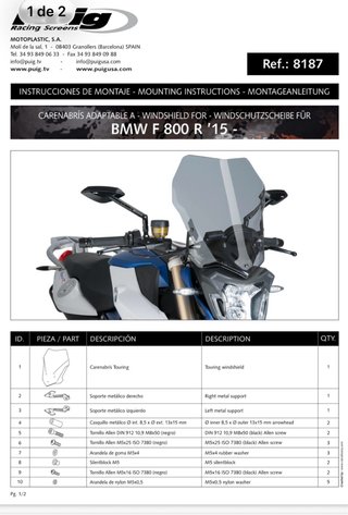 Cúpula Puig Touring para BMW F800R (2015-)