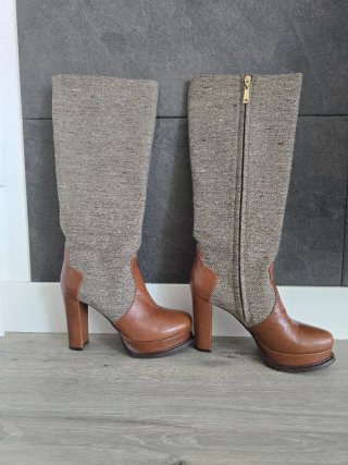 Botas Studio Pollini Piel y Tela Beige Marrón