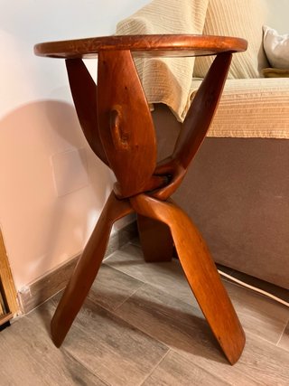 Mesa Auxiliar Redonda Madera Artesanal