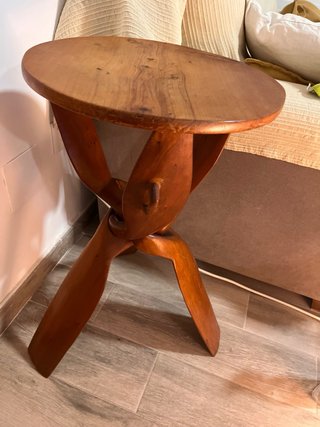 Mesa Auxiliar Redonda Madera Artesanal