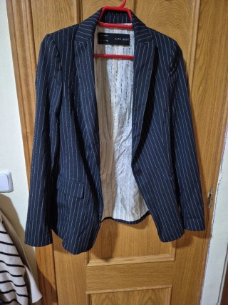 Americana Zara Basic Negra Rayas Talla S
