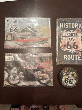 Set de 4 Placas Metálicas Decorativas Route 66