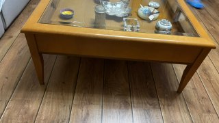 Mesa de centro de salón madera y cristal